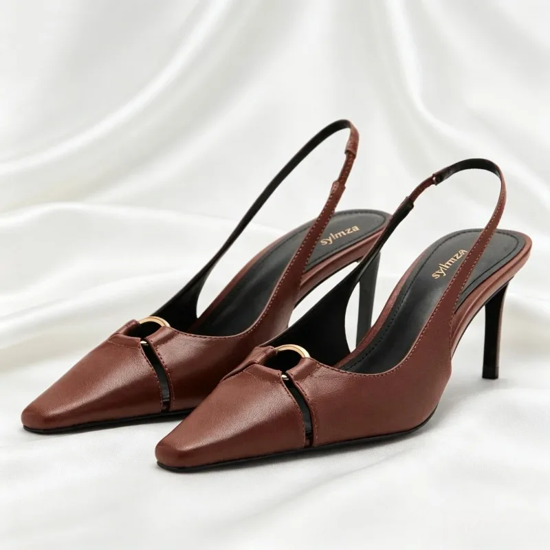 Sexy Pointed Toe Slingback Heels Women Fashion Metal Ring Decorated Stiletto Sandals Luxury Party Designer Shoe Zapatos De Mujer
Sexy Pointed Toe Slingback Heels Women Fashion Metal Ring Decorated Stiletto Sandals Luxury Party Designer Shoe Zapatos De Mujer