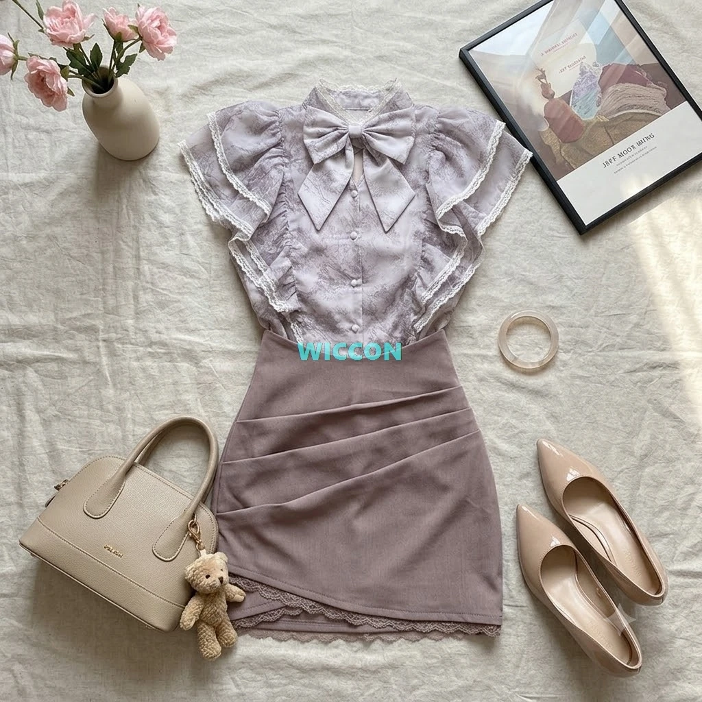 Japanese Sweet Slim Elegant 2 Piece New Style Set Women Y2k Butterfly Sleeve Design Mini Skirt Suits Chic Korean Popular Clothes
Japanese Sweet Slim Elegant 2 Piece New Style Set Women Y2k Butterfly Sleeve Design Mini Skirt Suits Chic Korean Popular Clothes