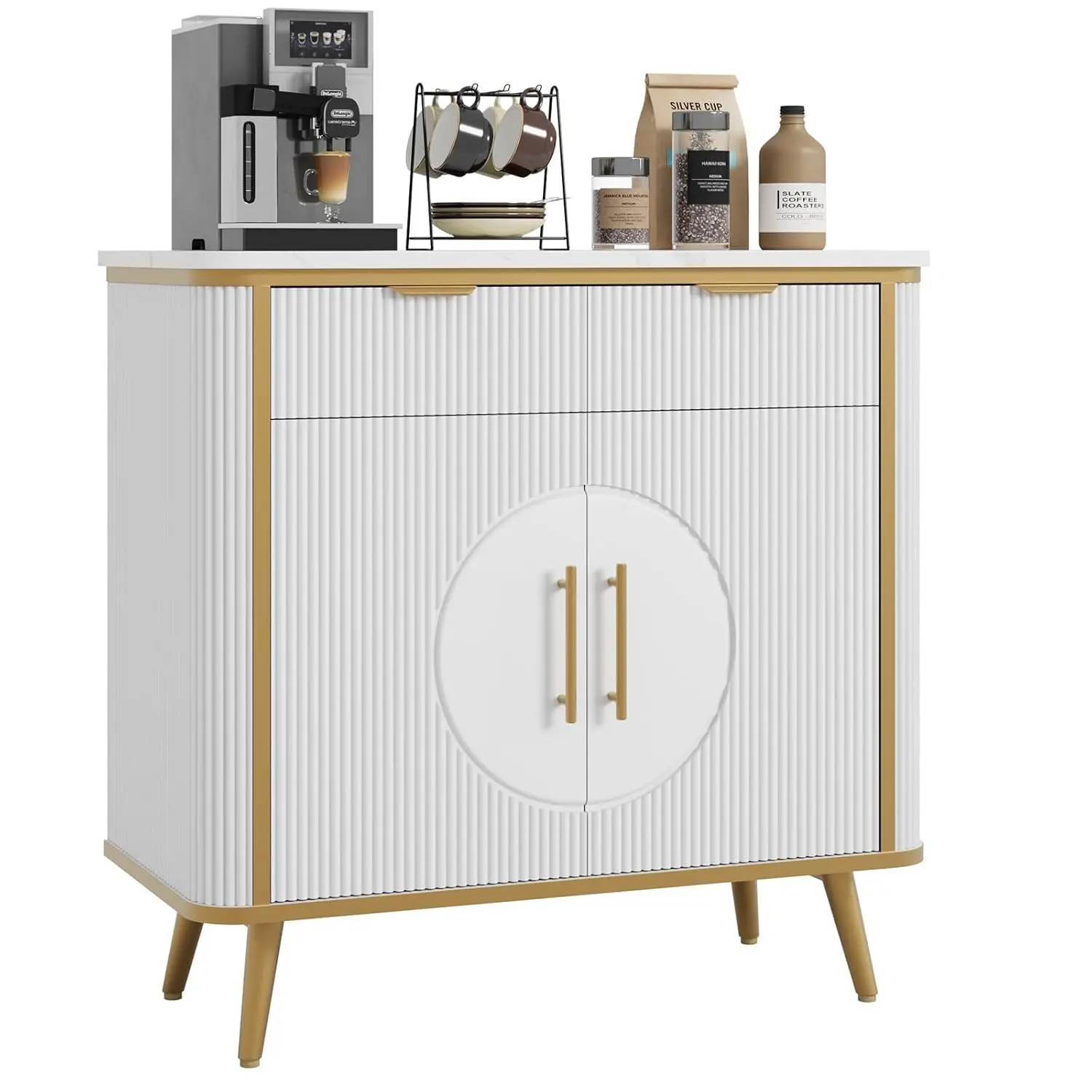 35" Fluted Buffet Cabinet with Adjustable Shelves & 2 Drawers for Kitchen Dining Living Room, Custom
35" Fluted Buffet Cabinet with Adjustable Shelves & 2 Drawers for Kitchen Dining Living Room, Custom