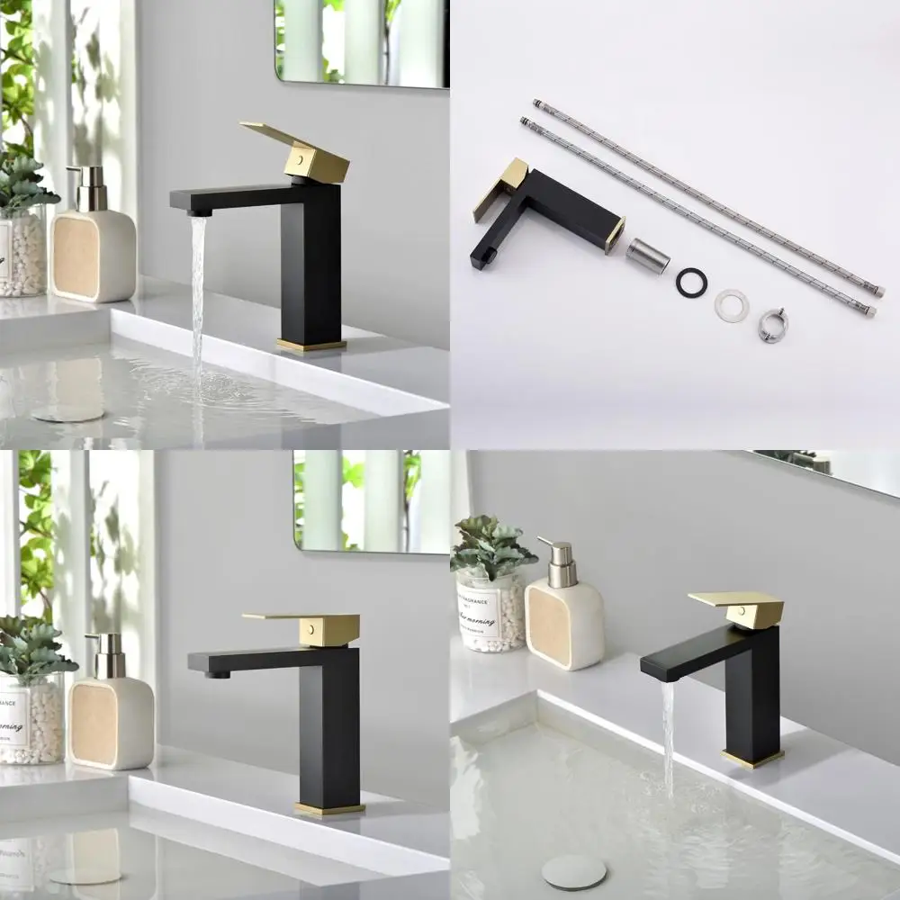 Смеситель для раковины в ванной комнате с одной ручкой, нержавеющая сталь 304, черный и золотой
Смеситель для раковины в ванной комнате с одной ручкой, нержавеющая сталь 304, черный и золотой