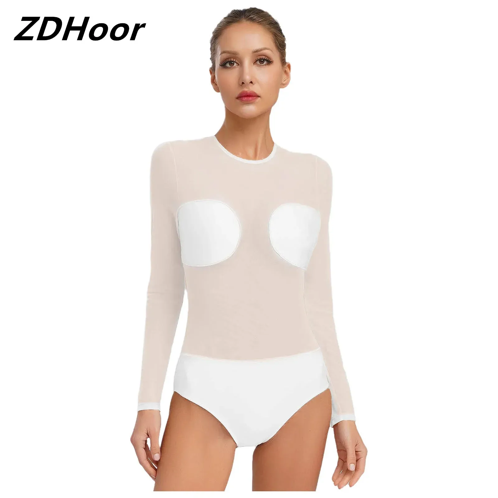Women See-Through Dance Bodysuit Mesh Patchwork Round Neck Long Sleeve Backless Leotard for Gymnastics Figure Skating
Women See-Through Dance Bodysuit Mesh Patchwork Round Neck Long Sleeve Backless Leotard for Gymnastics Figure Skating