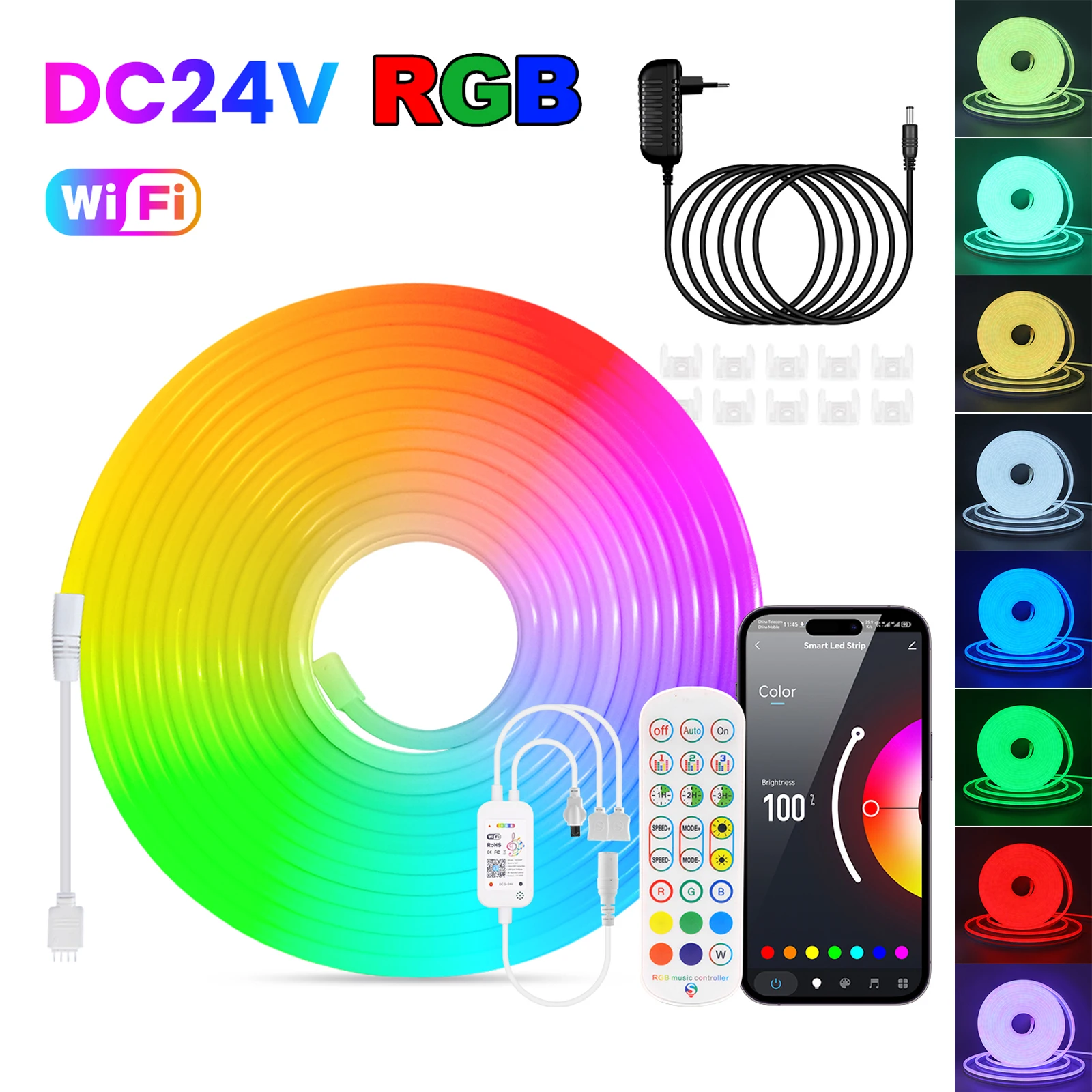 Комплект неоновых RGB-лент с управлением через Wi-Fi и приложение, 24В, для подсветки ТВ, водонепроницаемый, для домашнего декора, с Bluetooth, диммируемый, гибкая светодиодная лента-шнур
Комплект неоновых RGB-лент с управлением через Wi-Fi и приложение, 24В, для подсветки ТВ, водонепроницаемый, для домашнего декора, с Bluetooth, диммируемый, гибкая светодиодная лента-шнур