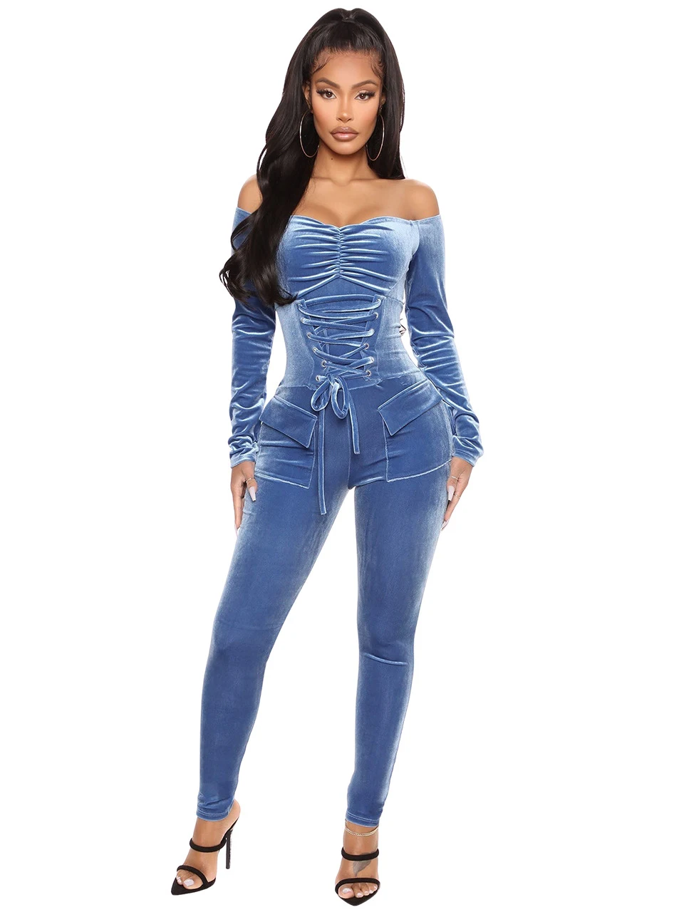 Szkzk Black Blue Velvet Off The Shoulder Long Sleeve Jumpsuits Waist Bandage Bodycon Romper Sexy Night Club Party One Piece Set
Szkzk Black Blue Velvet Off The Shoulder Long Sleeve Jumpsuits Waist Bandage Bodycon Romper Sexy Night Club Party One Piece Set