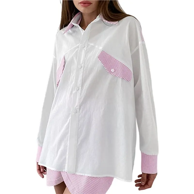 NEW-Women Stripe Patchwork Lapel Collar Drop Shoulder Oversized Long Sleeve Casual Commuter Shirt
NEW-Women Stripe Patchwork Lapel Collar Drop Shoulder Oversized Long Sleeve Casual Commuter Shirt