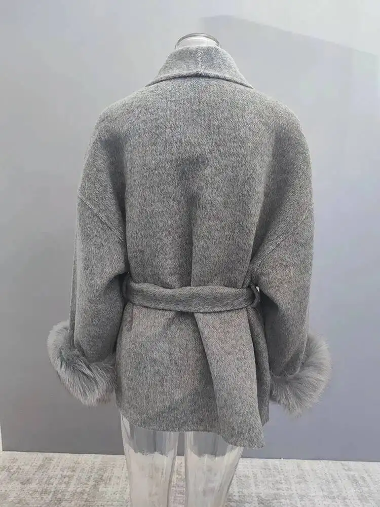 UCXQ Elegant OL Office Lady Overcoats Fur Patchwork Long Sleeve Woolen Coat Beautiful Women's Clothing Jacket Autumn 2025 Winter 49 S01c12e84ed654f2385c5b658e305fe136