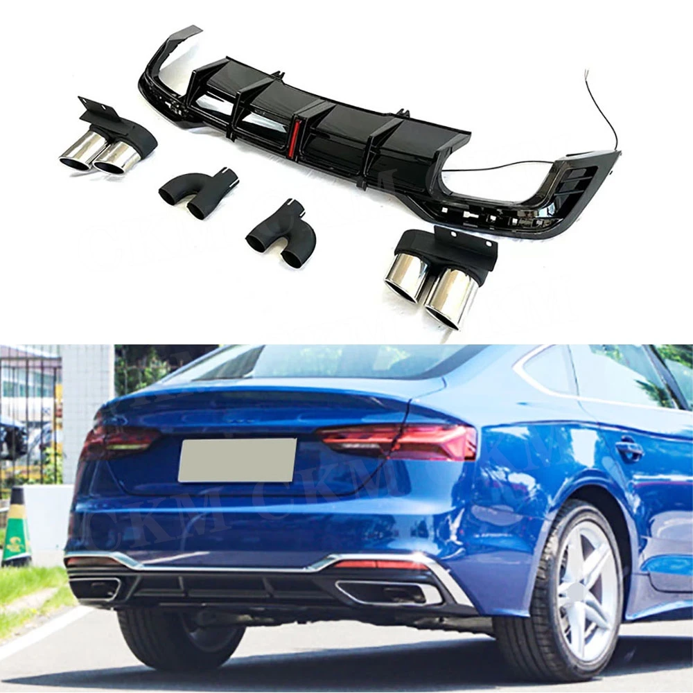 Rear Bumper Diffuser Spoiler With Exhaust Tips Splitters For Audi A5 Sline S5 2021-2023 Rear Diffuser With LED ABS Gloss Black
Rear Bumper Diffuser Spoiler With Exhaust Tips Splitters For Audi A5 Sline S5 2021-2023 Rear Diffuser With LED ABS Gloss Black