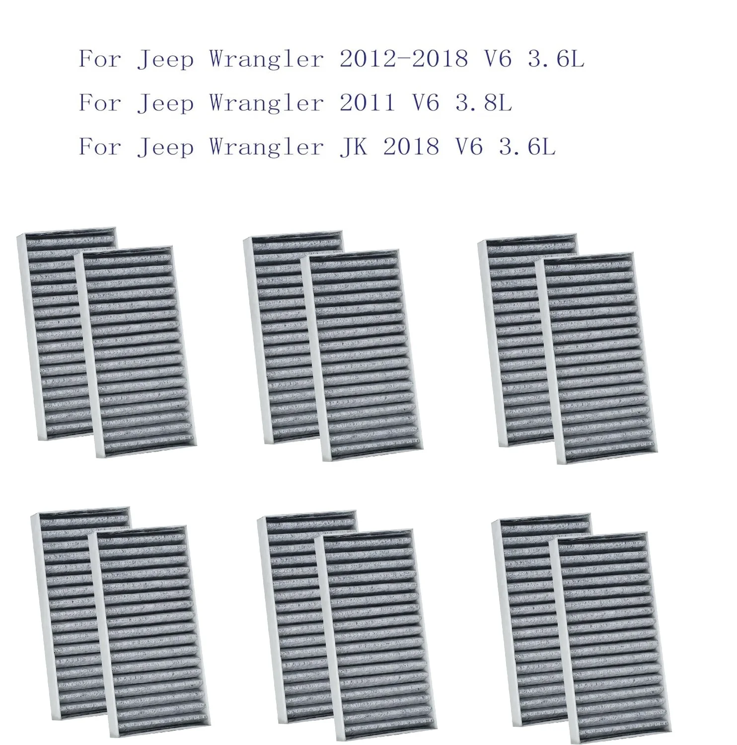 6pcs Cabin Filter For Jeep Wrangler III (JK) 2.8 CRD/3.6 V6/3.8 Model 55111302AA
6pcs Cabin Filter For Jeep Wrangler III (JK) 2.8 CRD/3.6 V6/3.8 Model 55111302AA