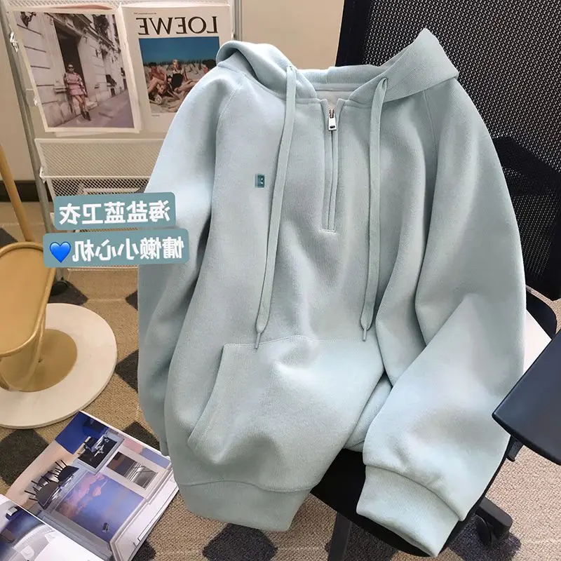 Women Hoodie Harajuku Loose Oversize Solid Color Half Zip Up Sweatshirt Female Y2k Korean Casual Long Sleeve Pocket Hooded Coats
Women Hoodie Harajuku Loose Oversize Solid Color Half Zip Up Sweatshirt Female Y2k Korean Casual Long Sleeve Pocket Hooded Coats