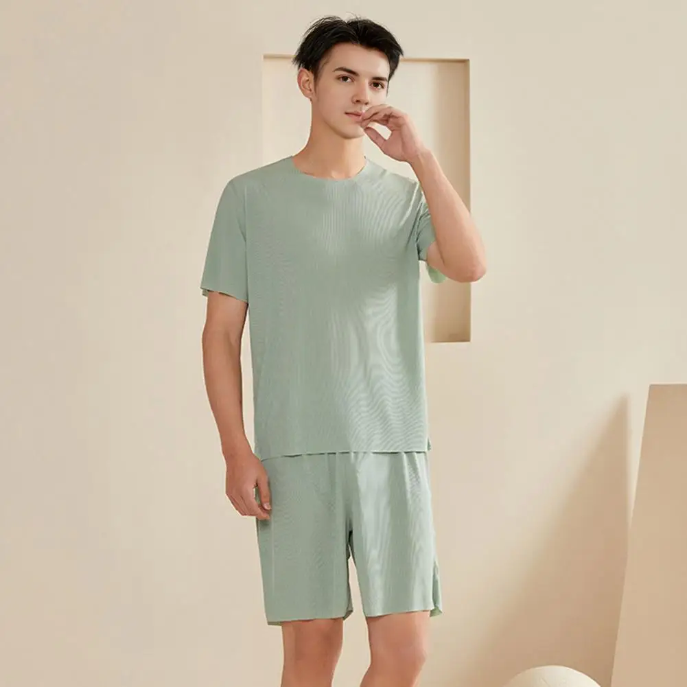 Home Suit Men's O-neck Short Sleeve Pajama Set with Elastic Waist Shorts Solid Color Home Clothing Suit for Comfort Style Men
Home Suit Men's O-neck Short Sleeve Pajama Set with Elastic Waist Shorts Solid Color Home Clothing Suit for Comfort Style Men