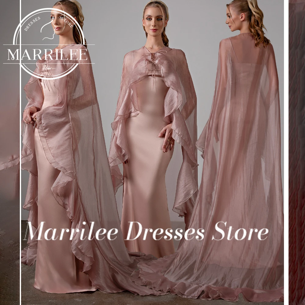 Marrile Customized Blush Pink Satin Mermaid Gown featuring a Delicately Ruffled Sheer Cape and a Figure - Hugging Silhouette
Marrile Customized Blush Pink Satin Mermaid Gown featuring a Delicately Ruffled Sheer Cape and a Figure - Hugging Silhouette
