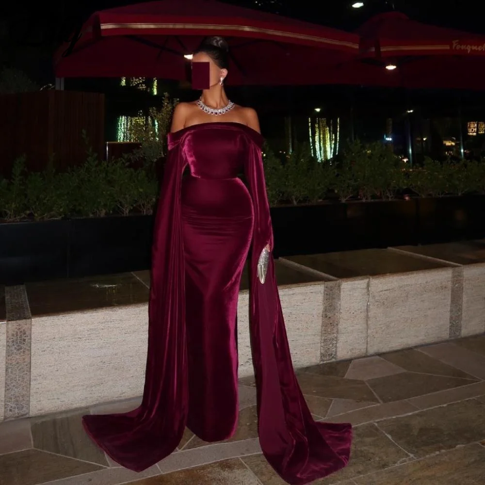 Лилия Бордовые платья для выпускного вечера с открытыми плечами Бархатные гала-платья с струящими рукавами-накидкой Вечернее платье в Саудовской Аравии по индивидуальному заказу
Лилия Бордовые платья для выпускного вечера с открытыми плечами Бархатные гала-платья с струящими рукавами-накидкой Вечернее платье в Саудовской Аравии по индивидуальному заказу