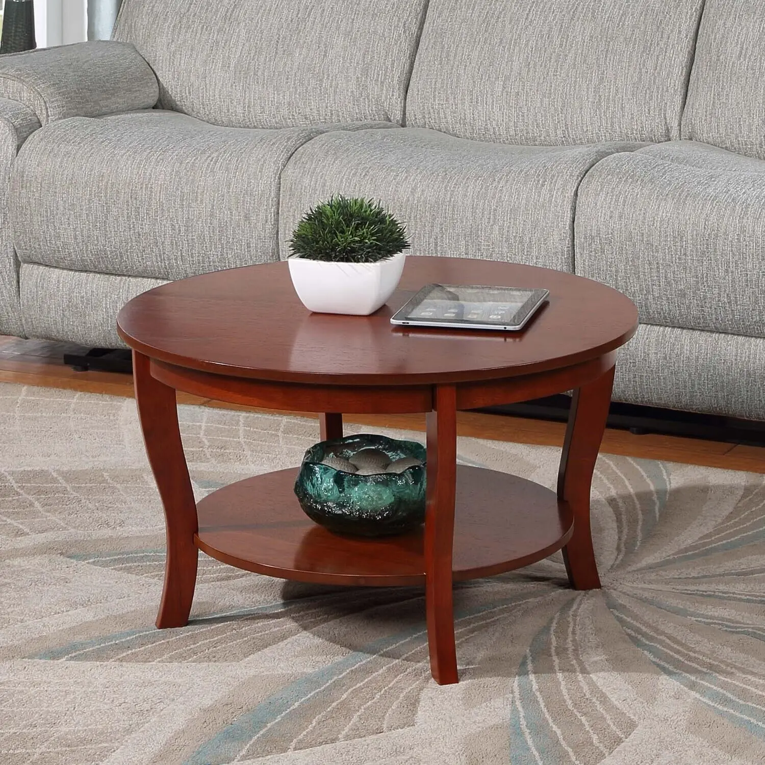 Round Coffee Table with Shelf Wood Finish Classic Transitional Style Two Tier Spacious Shelving 30x30x18 Inch, Customized
Round Coffee Table with Shelf Wood Finish Classic Transitional Style Two Tier Spacious Shelving 30x30x18 Inch, Customized
