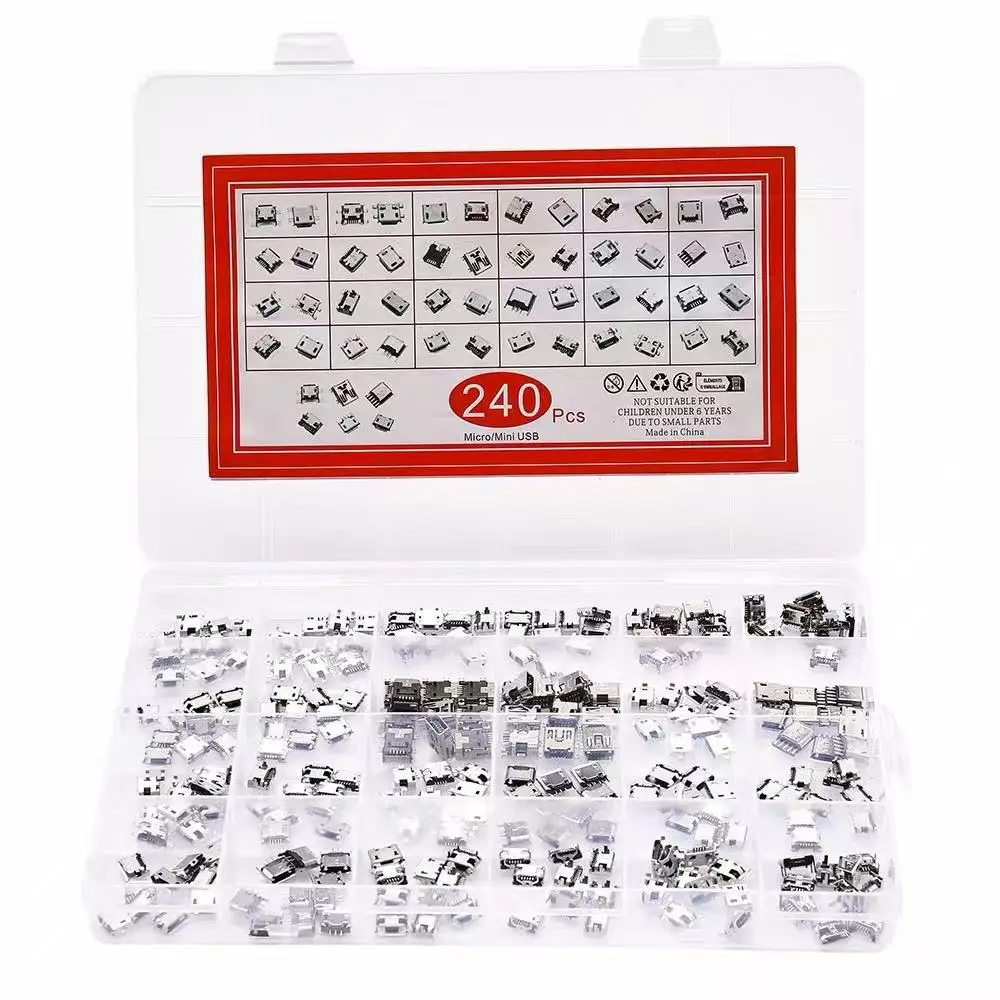 240PCS 24 Kinds Micro USB Type-B Female Jack Connector Set, Boxed Android Phone Charging Port Replacement Parts Pack
240PCS 24 Kinds Micro USB Type-B Female Jack Connector Set, Boxed Android Phone Charging Port Replacement Parts Pack