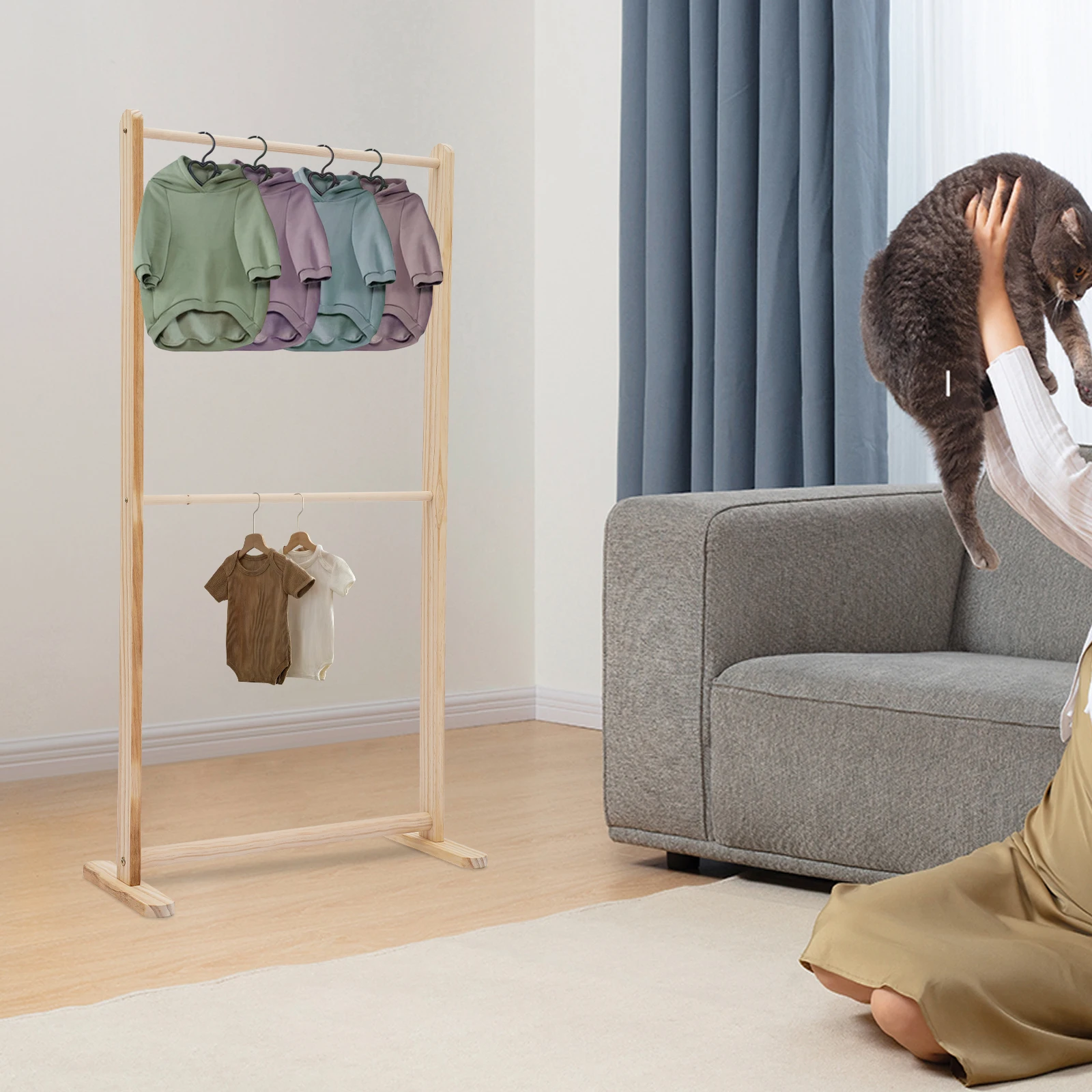 22,24*9,45*43,31 дюйма, 2-х ярусная стойка для одежды для домашних животных из цельного дерева, вешалка для одежды для собак, цветная вешалка для одежды с нескользящими подушечками для ног
22,24*9,45*43,31 дюйма, 2-х ярусная стойка для одежды для домашних животных из цельного дерева, вешалка для одежды для собак, цветная вешалка для одежды с нескользящими подушечками для ног