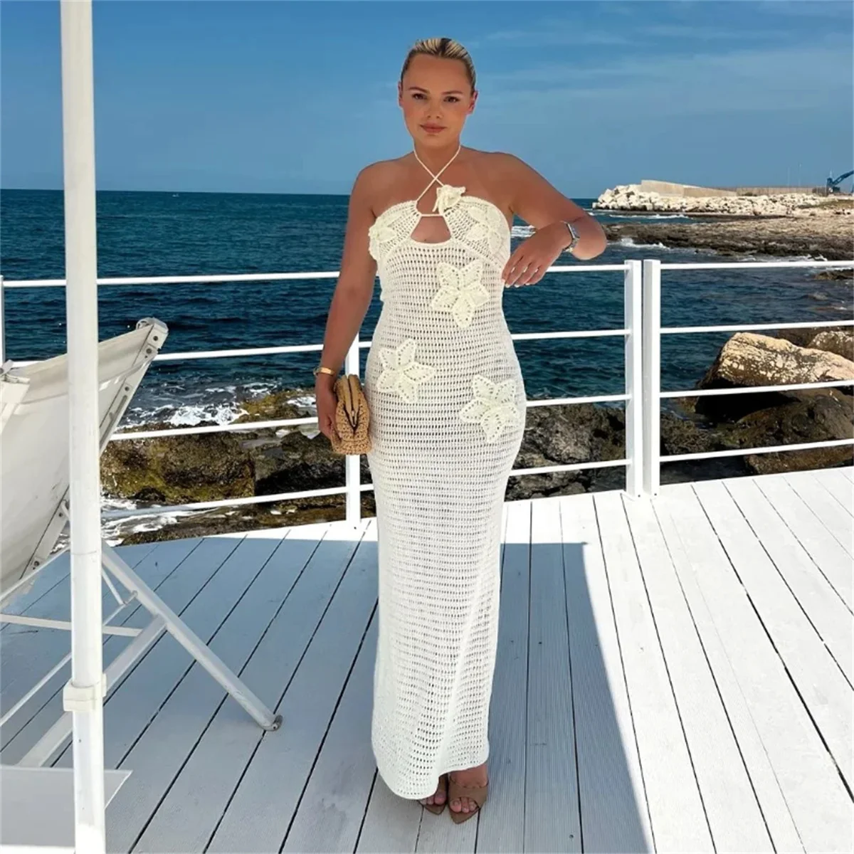 Fashion Solid Flower Knitted Dress Hollow Out Halter Slim Dresses Backless Sleeveless Elegant Sexy 2024 New Lady Beach Vestidos
Fashion Solid Flower Knitted Dress Hollow Out Halter Slim Dresses Backless Sleeveless Elegant Sexy 2024 New Lady Beach Vestidos