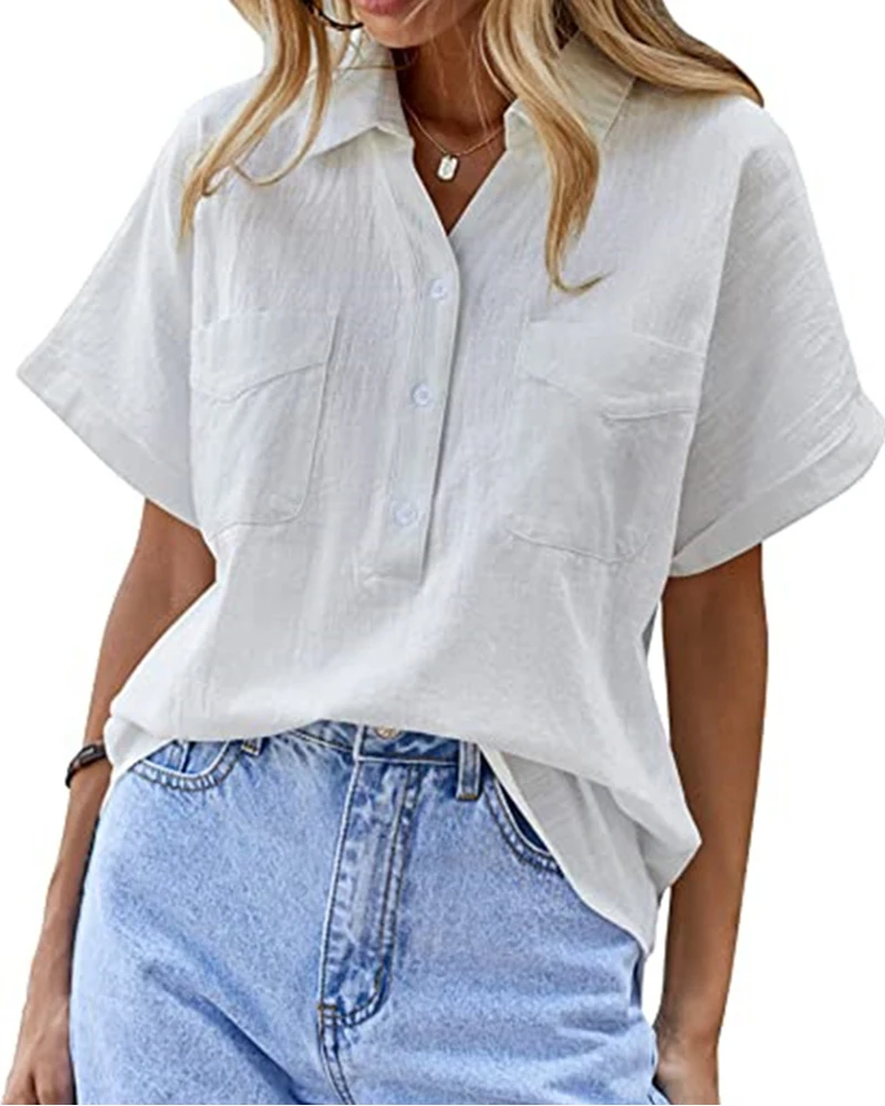 Summer New Shirt Top Solid Color Casual Pullover V Collar Loose Women's Pocket Decoration Clothing Oversized Solid Color Shirt
Summer New Shirt Top Solid Color Casual Pullover V Collar Loose Women's Pocket Decoration Clothing Oversized Solid Color Shirt
