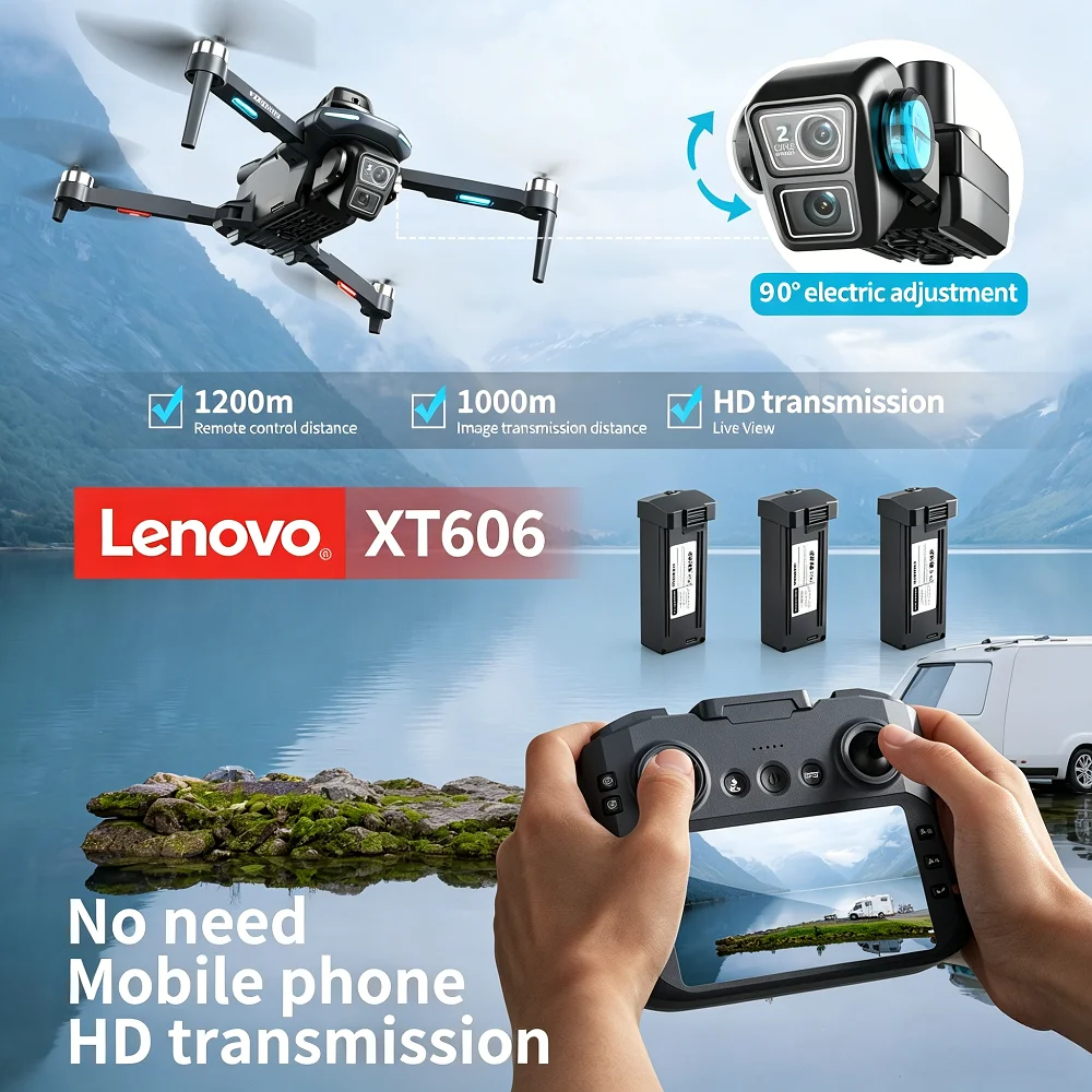 Lenovo XT606 GPS Drone with Screen Remote 8K Professional HD Dual Camera 5G WIFI FPV Brushless Motor Obstacle Avoidance RC Toys
Lenovo XT606 GPS Drone with Screen Remote 8K Professional HD Dual Camera 5G WIFI FPV Brushless Motor Obstacle Avoidance RC Toys