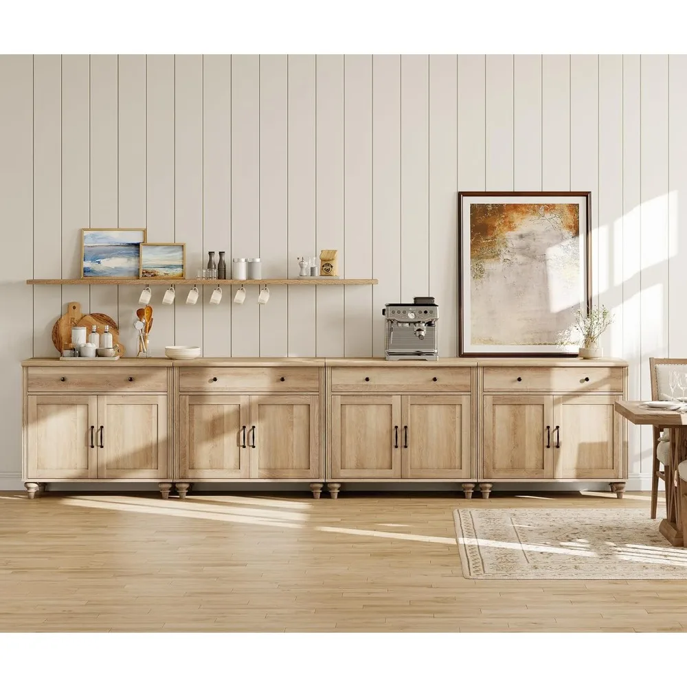 Large Buffet Cabinet with 8 Doors and 4 Drawers, Modern Coffee Bar Table Wood Kitchen Storage Cabinets, Farmhouse Sideboard Cre 
Large Buffet Cabinet with 8 Doors and 4 Drawers, Modern Coffee Bar Table Wood Kitchen Storage Cabinets, Farmhouse Sideboard Cre