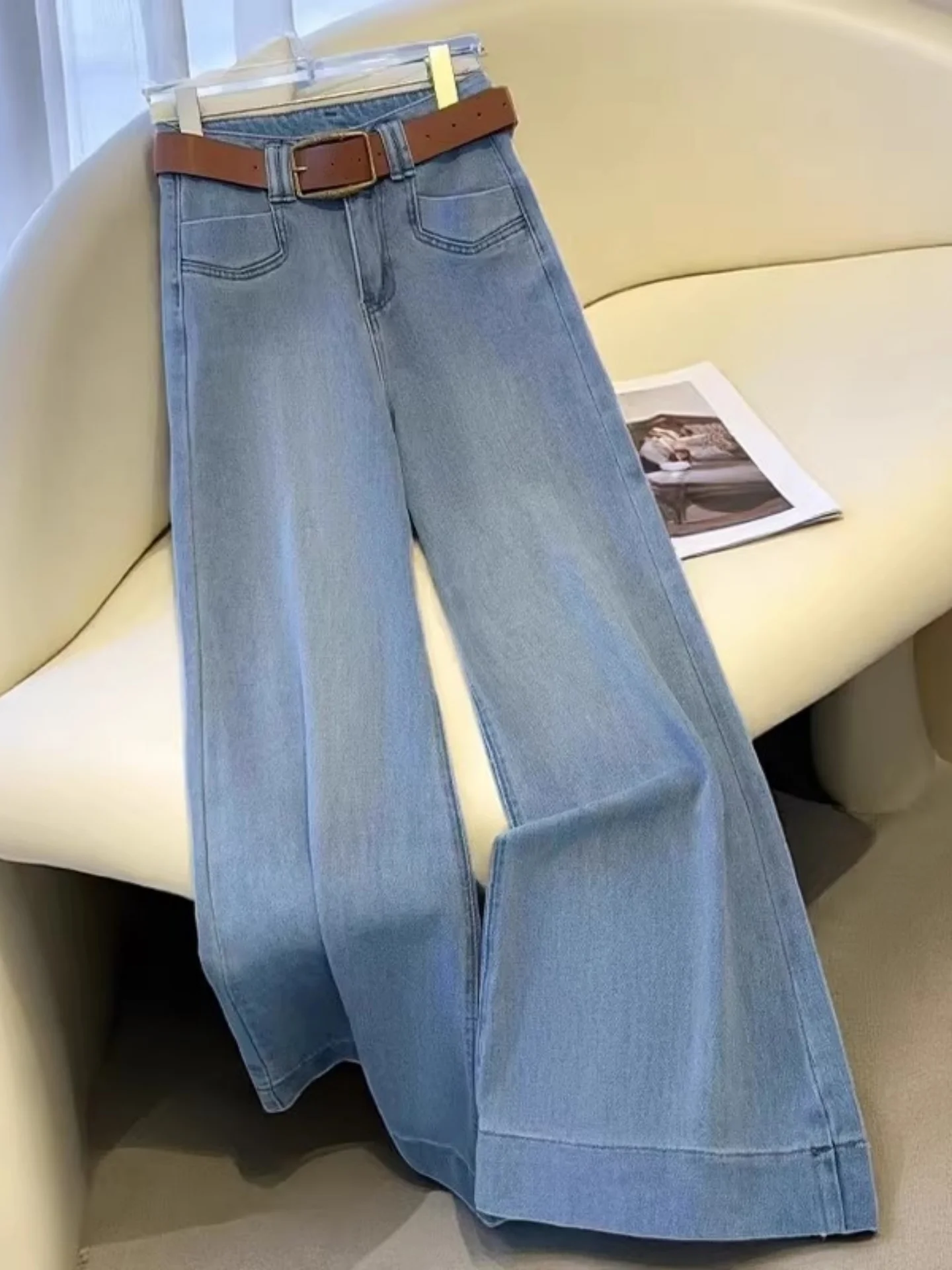 High Waist Draped Wide Leg Denim Jeans Women's Spring Summer New Style Asymmetrical Hem Light Color Long Pants Floor-Length
High Waist Draped Wide Leg Denim Jeans Women's Spring Summer New Style Asymmetrical Hem Light Color Long Pants Floor-Length