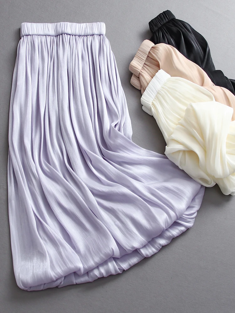Elegant A-Line Midi Skirt with Shiny Chiffon Elastic Waist Slimming High Waist Versatile Women's Half-length Skirt Z025
Elegant A-Line Midi Skirt with Shiny Chiffon Elastic Waist Slimming High Waist Versatile Women's Half-length Skirt Z025