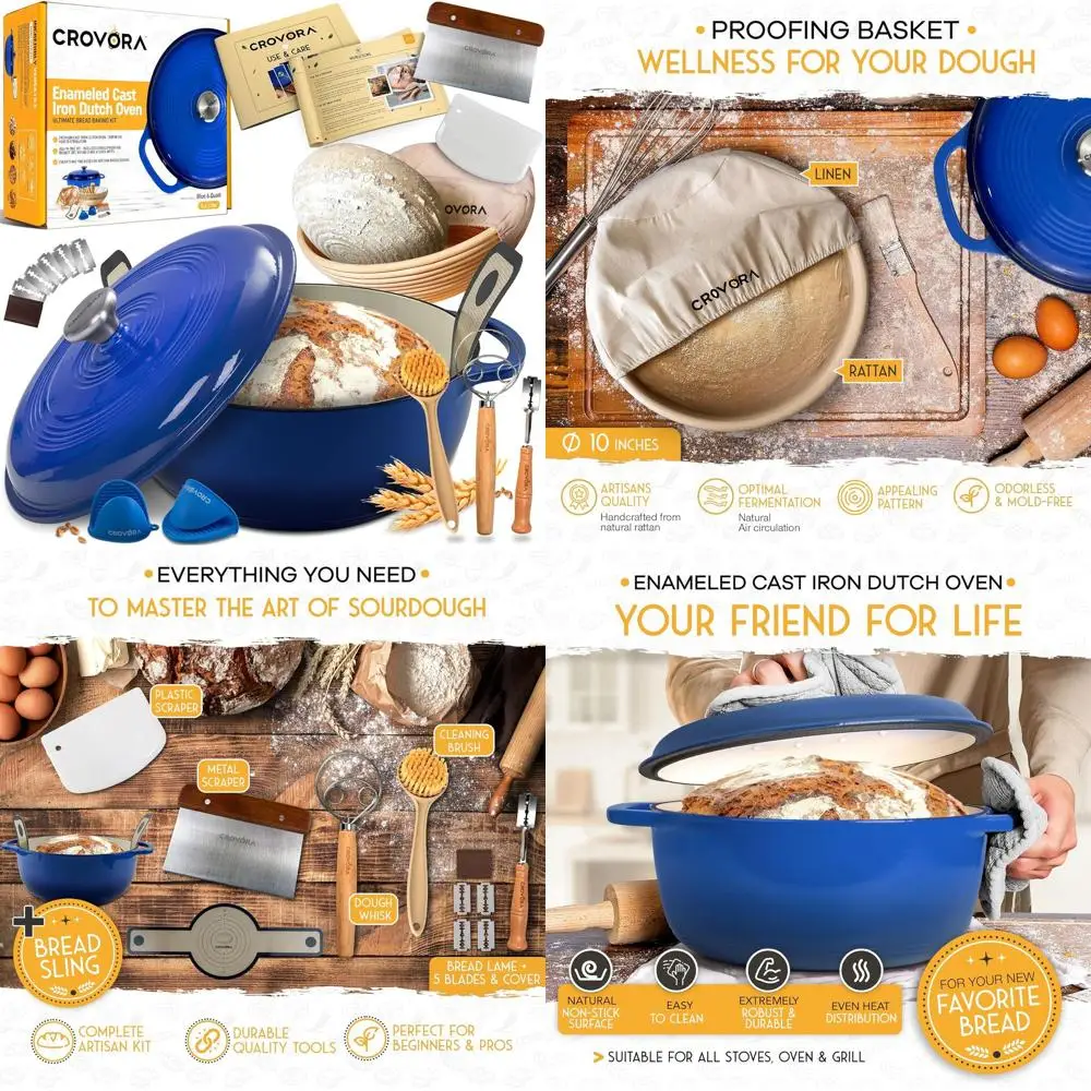 Enameled Cast Iron Dutch Oven - 6 QT, Perfect for Sourdough Bread Baking with Banneton, Tools & More
Enameled Cast Iron Dutch Oven - 6 QT, Perfect for Sourdough Bread Baking with Banneton, Tools & More