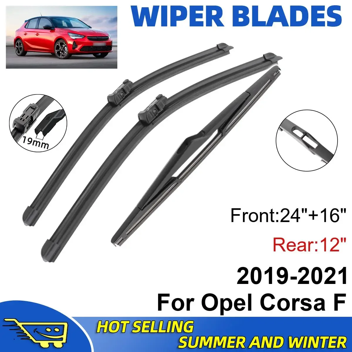 3PCS For Opel Corsa F 2019-2021 24" + 16"+ 12" Front Rear Wiper Blades Windshield Windscreen Window Cutter Accessories
3PCS For Opel Corsa F 2019-2021 24" + 16"+ 12" Front Rear Wiper Blades Windshield Windscreen Window Cutter Accessories
