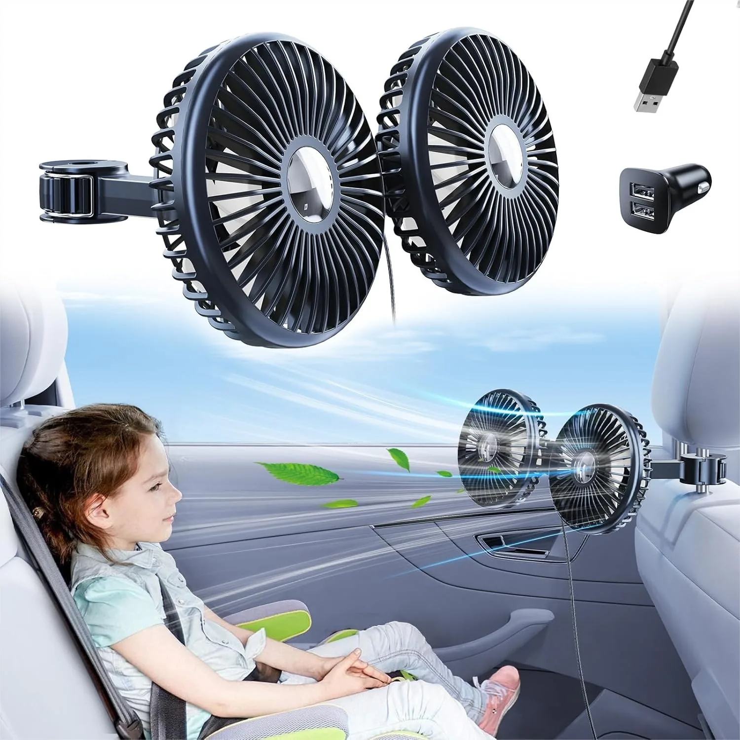 USB Car Fan for Back Seat with 360° Rotation, 3 Speeds Separate Control for Baby Rear Facing in Vehicles SUV RV
USB Car Fan for Back Seat with 360° Rotation, 3 Speeds Separate Control for Baby Rear Facing in Vehicles SUV RV