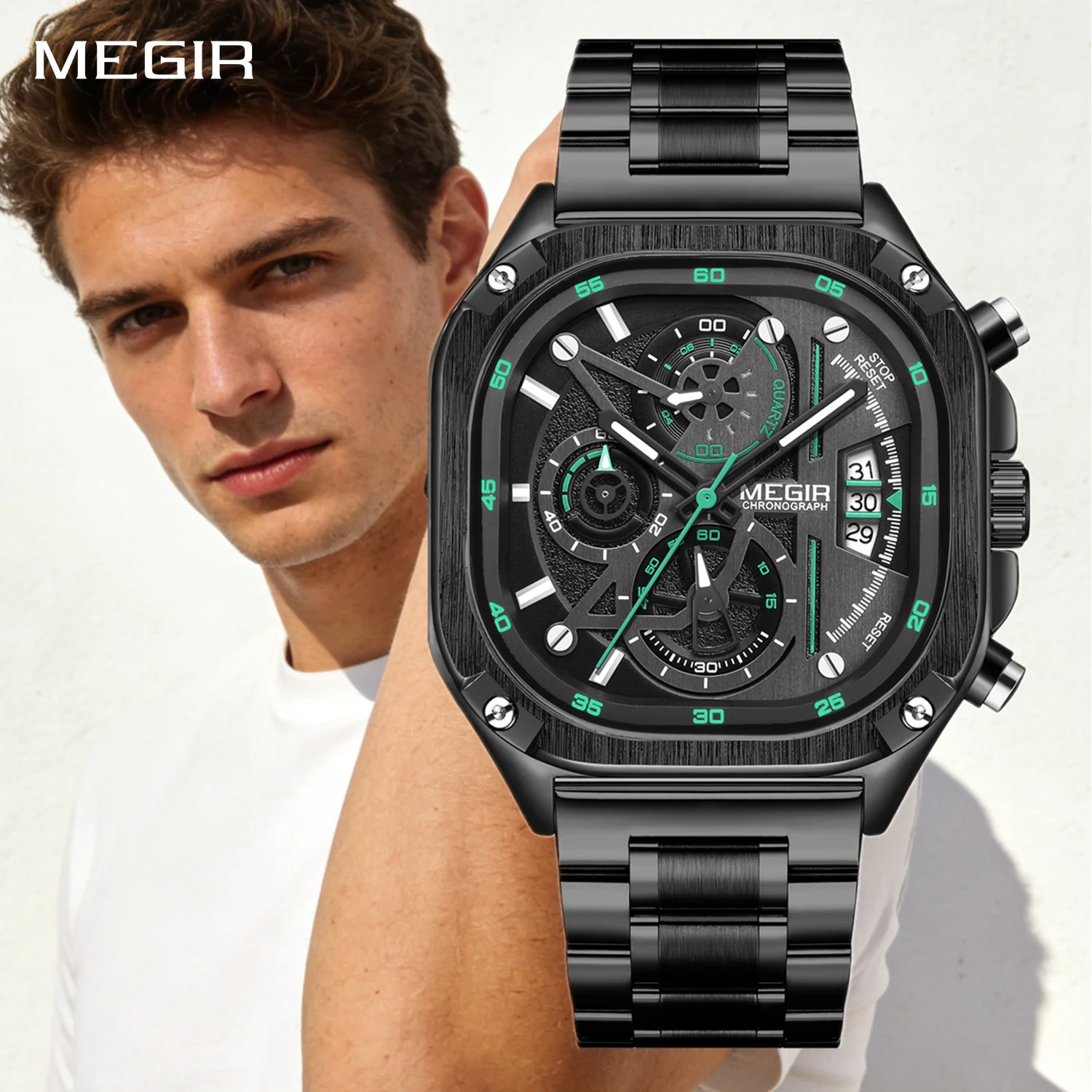 MEGIR Men Quartz Watches Stylish Square Casual Sports Wristwatch Chronograph 3ATM Waterproof Luminous Male Clock Auto Date Reloj
MEGIR Men Quartz Watches Stylish Square Casual Sports Wristwatch Chronograph 3ATM Waterproof Luminous Male Clock Auto Date Reloj