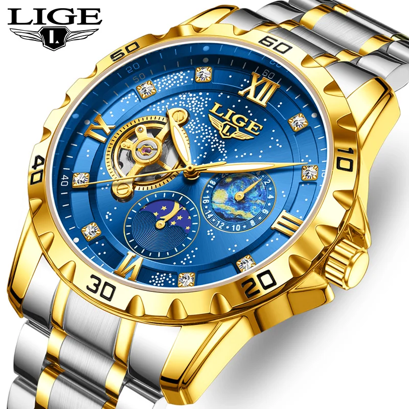 LIGE Creative The Starry Night Theme Мужские часы Механические наручные часы из нержавеющей стали Светящиеся водонепроницаемые мужские автоматические часы 
LIGE Creative The Starry Night Theme Мужские часы Механические наручные часы из нержавеющей стали Светящиеся водонепроницаемые мужские автоматические часы