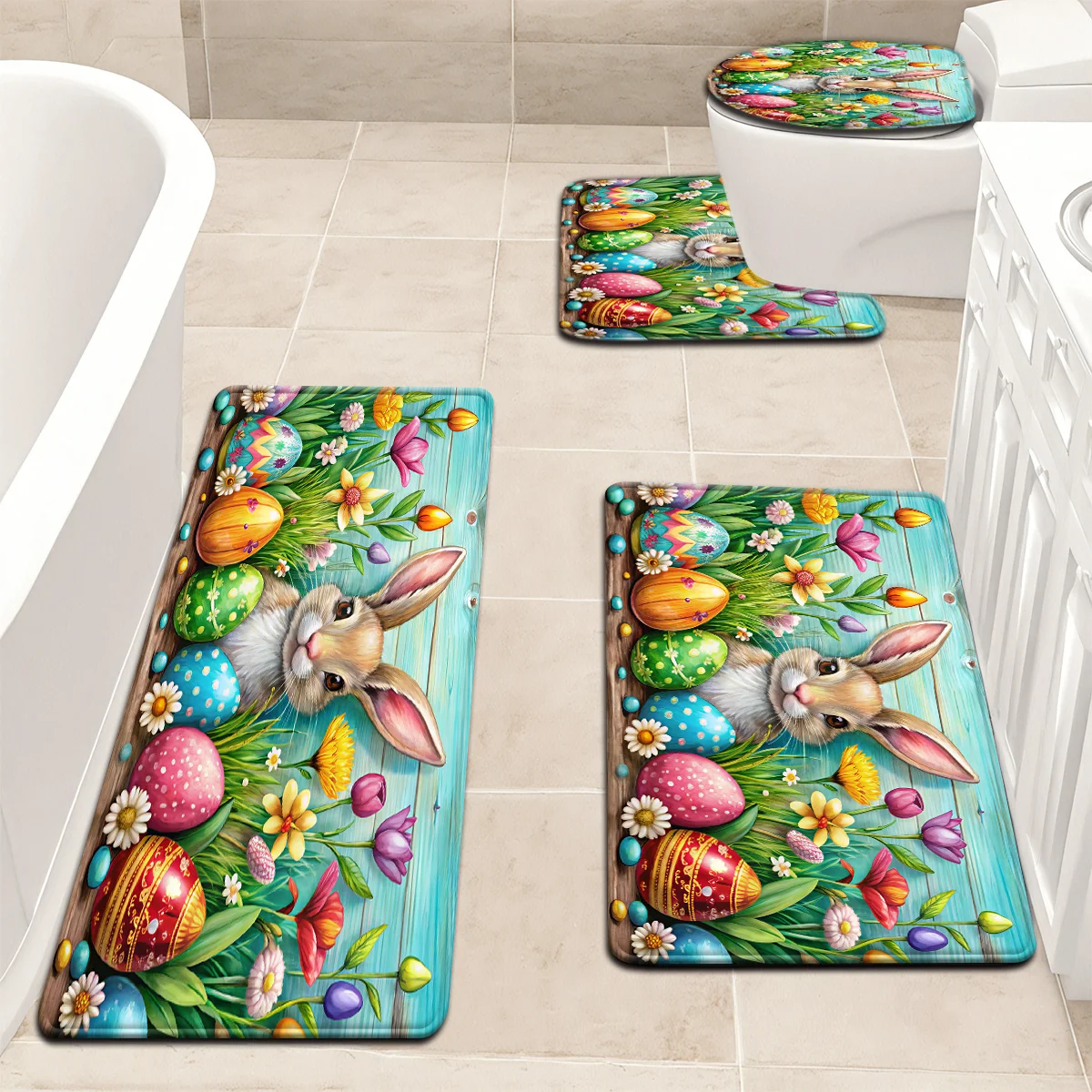 Easter Bunny Bath Mat Set for Bathroom Decor Spring Floral Rabbit Rug Waterproof Home Mat
Easter Bunny Bath Mat Set for Bathroom Decor Spring Floral Rabbit Rug Waterproof Home Mat
