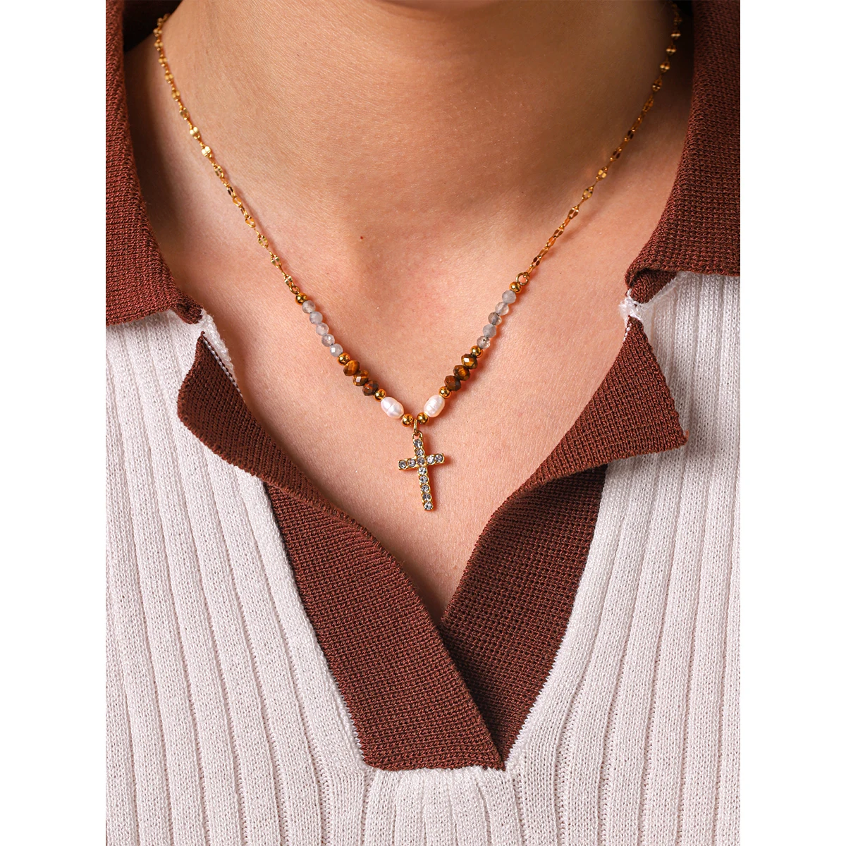 Summer Bohemian Jewelry Gift For Women New Stylish Colorful Beads Necklace Stainless Steel Zircon Cross Pendant Daily Wear
Summer Bohemian Jewelry Gift For Women New Stylish Colorful Beads Necklace Stainless Steel Zircon Cross Pendant Daily Wear