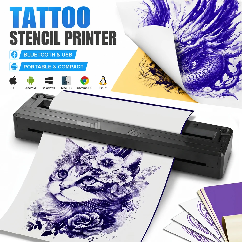 Wireless Tattoo Transfer Machine Portable Tattoo Printer Bluetooth Tattoo Stencil Thermal Transfer Machine with Transfer Papers
Wireless Tattoo Transfer Machine Portable Tattoo Printer Bluetooth Tattoo Stencil Thermal Transfer Machine with Transfer Papers
