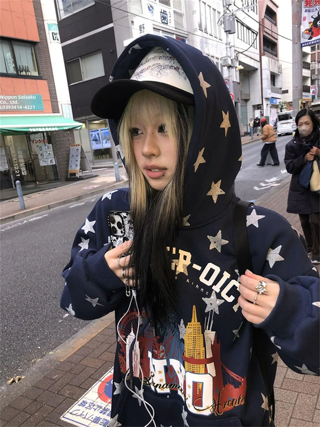 American High Street Style Fleece Lined Hoodie Women's Autumn Winter Loose Lazy Versatile Design Star Print Outerwear
American High Street Style Fleece Lined Hoodie Women's Autumn Winter Loose Lazy Versatile Design Star Print Outerwear
