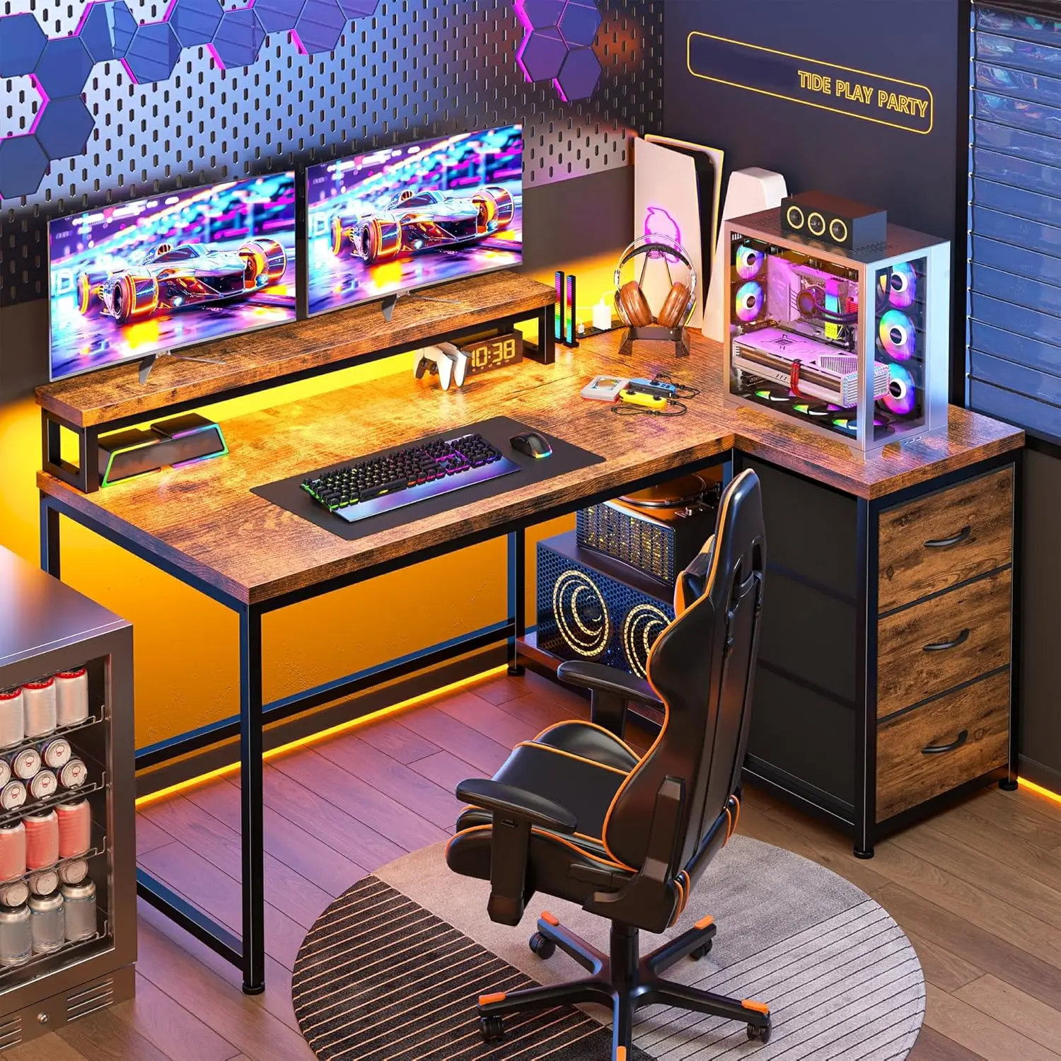 L Shaped Desk With 3 Drawers, 40 Inch Small Desk With Monitor Stand, Gaming Desk With Power Outlet, Computer Corner, Customized
L Shaped Desk With 3 Drawers, 40 Inch Small Desk With Monitor Stand, Gaming Desk With Power Outlet, Computer Corner, Customized