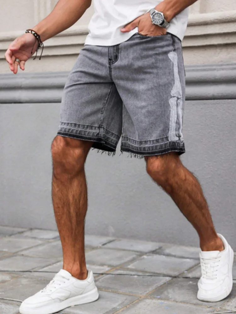 Men's American High Street Embroidered Denim Shorts, Frayed Hem Vintage 5-Inch Shorts
Men's American High Street Embroidered Denim Shorts, Frayed Hem Vintage 5-Inch Shorts