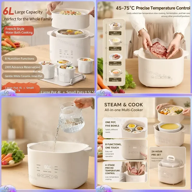 6L Electric Steam Cooker with Ceramic Liner Touch Screen Digital Control Multi Cooking Functions for Rice Steaming Vegetables
6L Electric Steam Cooker with Ceramic Liner Touch Screen Digital Control Multi Cooking Functions for Rice Steaming Vegetables