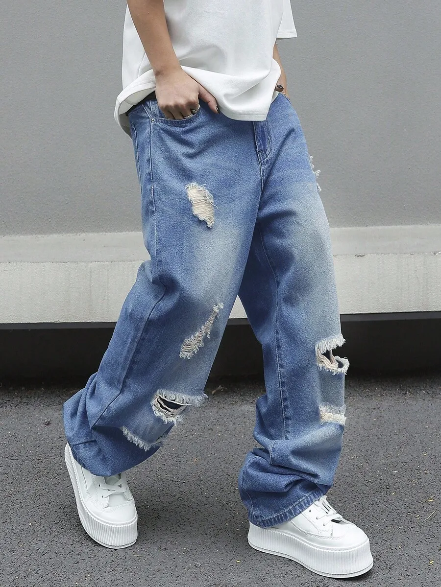 Mens Distressed Baggy Wide Leg Ripped Jeans With Pockets Casual Streetwear
Mens Distressed Baggy Wide Leg Ripped Jeans With Pockets Casual Streetwear
