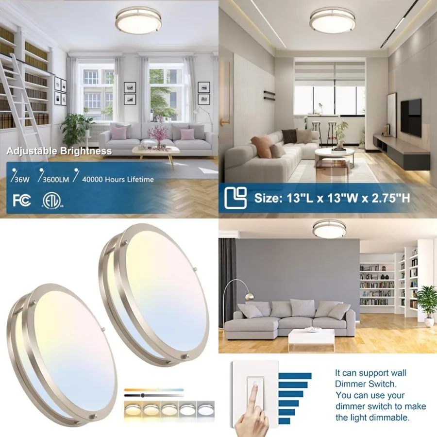 LED Flush Mount Ceiling Light Fixture Dimmable Brushed Nickel, Easy stall Ceilg Lamp Fixture Without Flicker, Super Bright 36W
LED Flush Mount Ceiling Light Fixture Dimmable Brushed Nickel, Easy stall Ceilg Lamp Fixture Without Flicker, Super Bright 36W