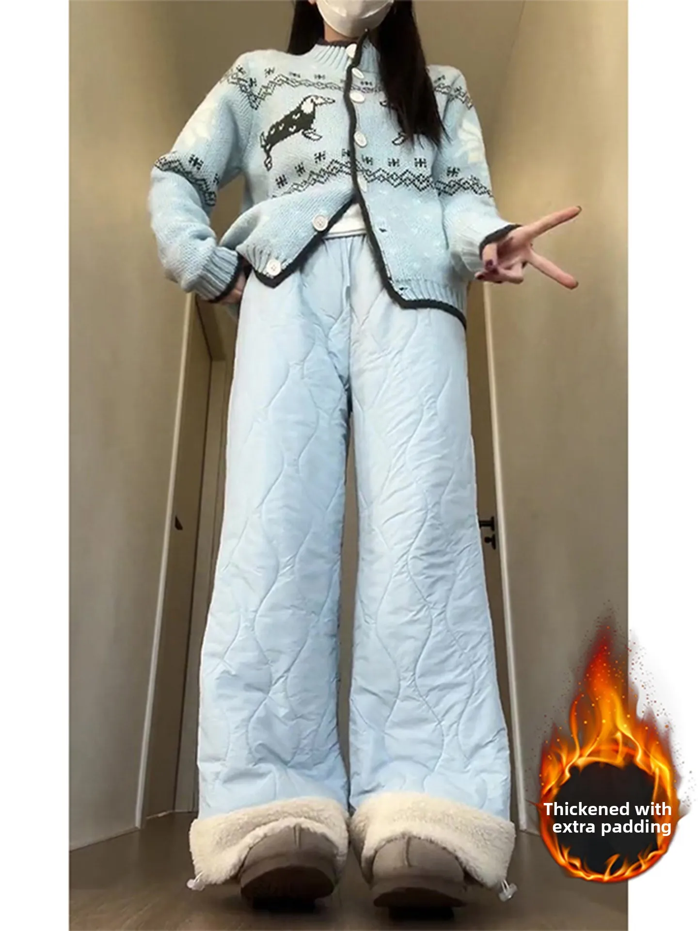 Blue Lamb Velvet Diamond Pattern down Cotton Pants Men Women Sle Autumn Winter Warmth Cold Proof Casual Wide Leg Pants
Blue Lamb Velvet Diamond Pattern down Cotton Pants Men Women Sle Autumn Winter Warmth Cold Proof Casual Wide Leg Pants