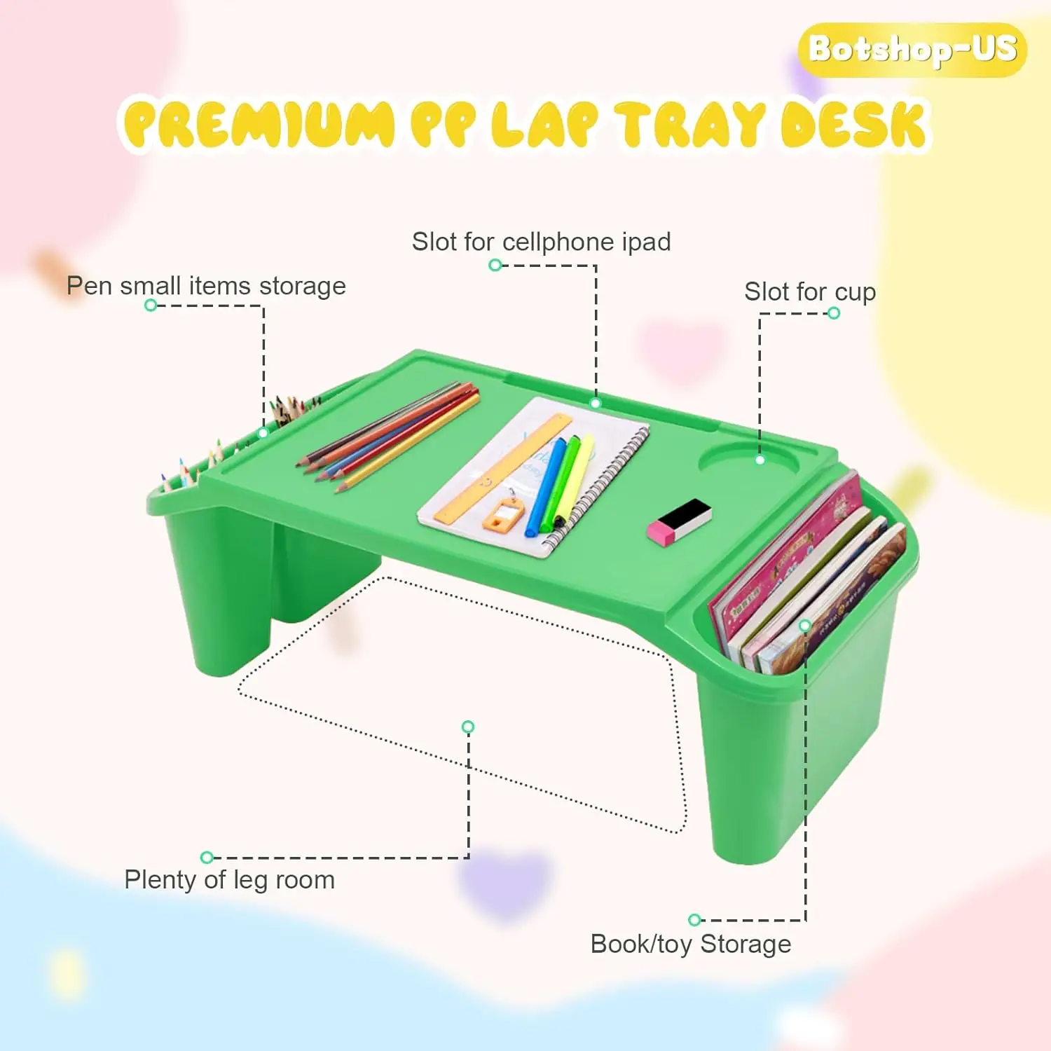 6Pcs Stackable Green Lap Desk Trays with Side Pockets Slots for Eating Studying Portable Breakfast Bed Table
6Pcs Stackable Green Lap Desk Trays with Side Pockets Slots for Eating Studying Portable Breakfast Bed Table