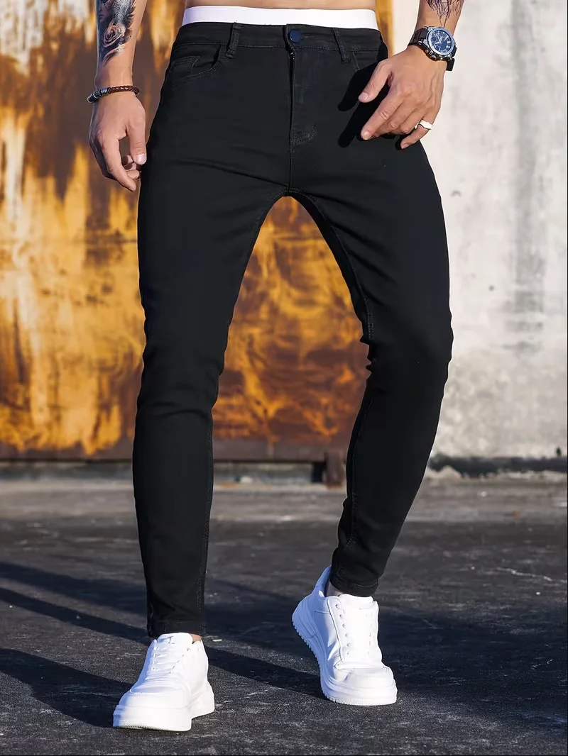 Men's Slim Fit Stretch Black Jeans - Casual Streetwear Tapered Trousers with Elastic Waist & Skinny Legs for Daily Wear
Men's Slim Fit Stretch Black Jeans - Casual Streetwear Tapered Trousers with Elastic Waist & Skinny Legs for Daily Wear