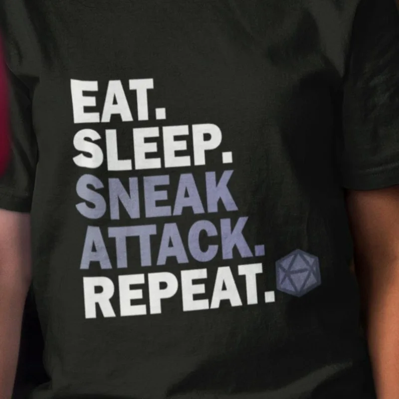 Eat Sleep Sneak Attack T-Shirt, Dungeon Master DM, Rogue Thieft Assassin Class Gift, Tabletop Fantasy, Dungeon Unisex Tee Shirt
Eat Sleep Sneak Attack T-Shirt, Dungeon Master DM, Rogue Thieft Assassin Class Gift, Tabletop Fantasy, Dungeon Unisex Tee Shirt