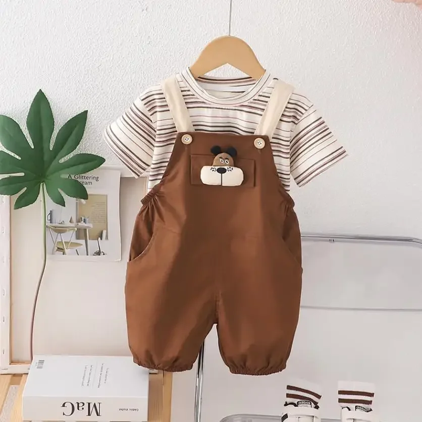 Summer Boys Baby Outfits Sets Korean Style Cartoon Striped Short Sleeves T-shirts Overalls Toddler Infant Clothing Kids Costume
Summer Boys Baby Outfits Sets Korean Style Cartoon Striped Short Sleeves T-shirts Overalls Toddler Infant Clothing Kids Costume