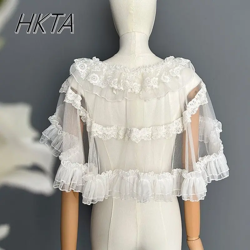 Lolita Sweet Cute Lace Up Versatile Cardigans Shawl Women Summer Embroidered Fungus Pleated Lace White Short Shirt Tops Female
Lolita Sweet Cute Lace Up Versatile Cardigans Shawl Women Summer Embroidered Fungus Pleated Lace White Short Shirt Tops Female