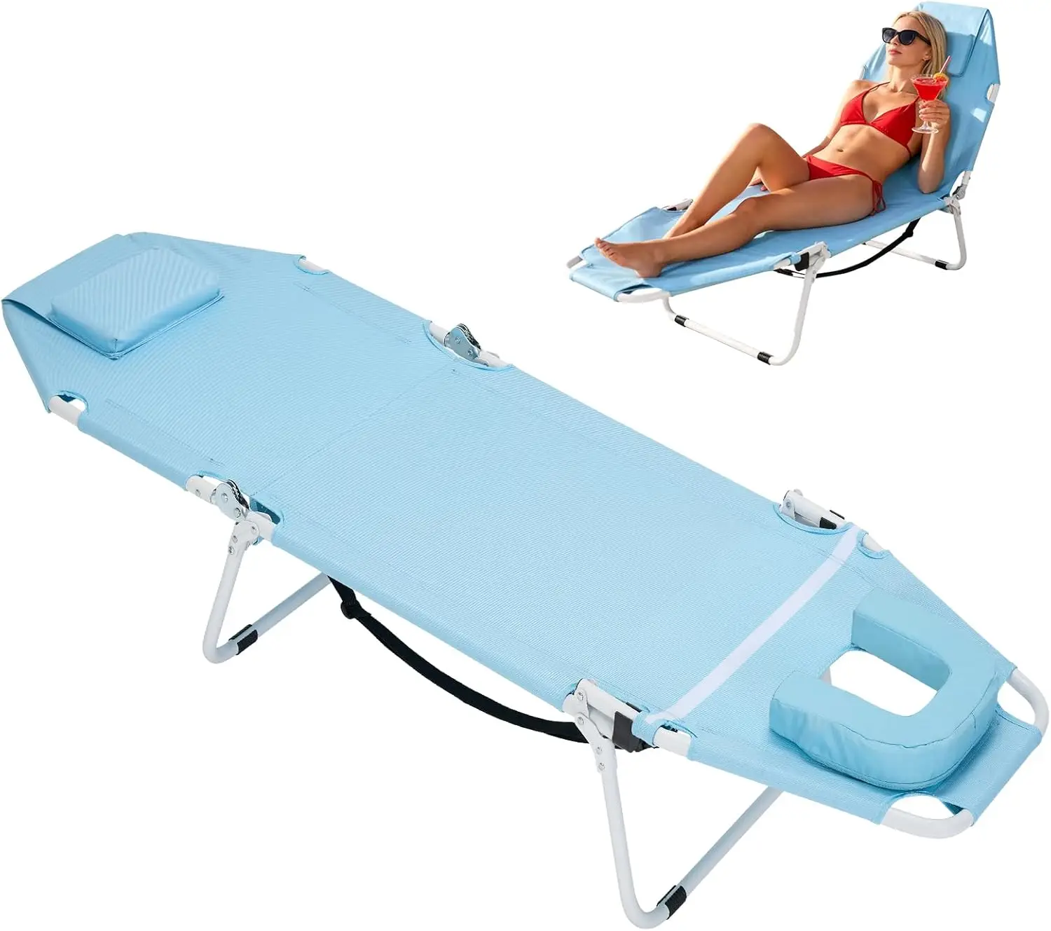 2-in-1 Tanning Chair with Face Hole, Folding Camping Cot for Adults, 5-Position Adjustable Lounge Chair with Pillow, Heavy Duty
2-in-1 Tanning Chair with Face Hole, Folding Camping Cot for Adults, 5-Position Adjustable Lounge Chair with Pillow, Heavy Duty