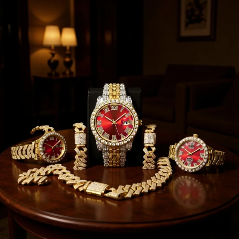 4-in-1 Hip Hop Jewelry Set for Men, Two-tone Iced Out Watch + Cuban Link Chain + Bracelet + Cross Necklace, Gold Silver Tone
4-in-1 Hip Hop Jewelry Set for Men, Two-tone Iced Out Watch + Cuban Link Chain + Bracelet + Cross Necklace, Gold Silver Tone