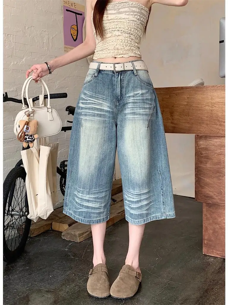 American Retro Washed Wide Leg Denim Jeans Women Summer New Style High Waist Slim Straight mid Length Commute Style Blue
American Retro Washed Wide Leg Denim Jeans Women Summer New Style High Waist Slim Straight mid Length Commute Style Blue