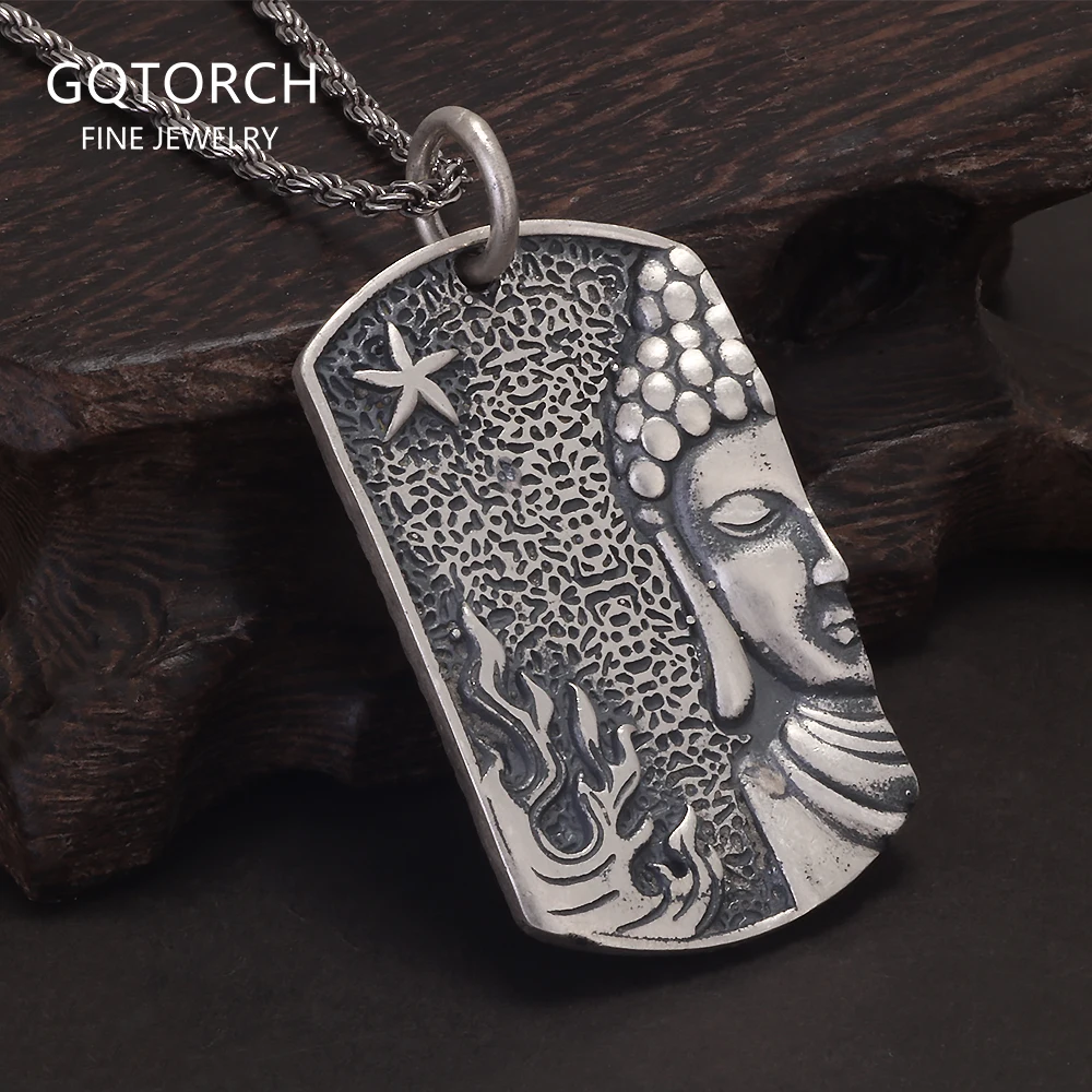 999 Pure Silver Buddha Head Tag Pendant Necklace for Men Lotus Six Words Engraved Vintage Buddhist Amulet Jewelry
999 Pure Silver Buddha Head Tag Pendant Necklace for Men Lotus Six Words Engraved Vintage Buddhist Amulet Jewelry