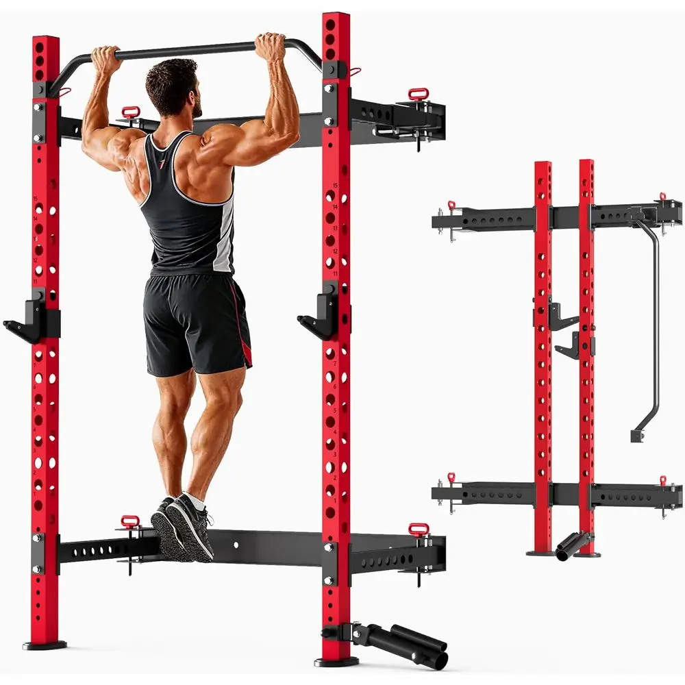 2 x 2 Heavy Duty Squat Rack, 1100 lbs Capacity Wall Mount Power Rack with Adjustable Pull-Up Bar, J Hooks, Landmine, Foldable fo
2 x 2 Heavy Duty Squat Rack, 1100 lbs Capacity Wall Mount Power Rack with Adjustable Pull-Up Bar, J Hooks, Landmine, Foldable fo