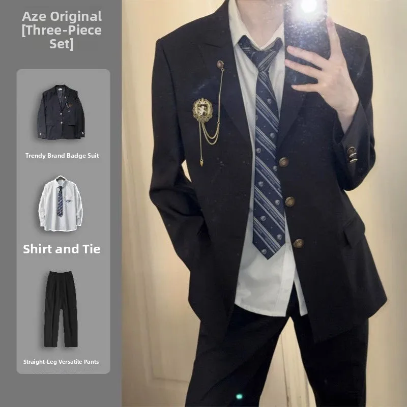 Bla School orm Suit Set for Men Spring Autumn College Sle Japanese High School Themed Tee Button Notch Collar Jaet
Bla School orm Suit Set for Men Spring Autumn College Sle Japanese High School Themed Tee Button Notch Collar Jaet